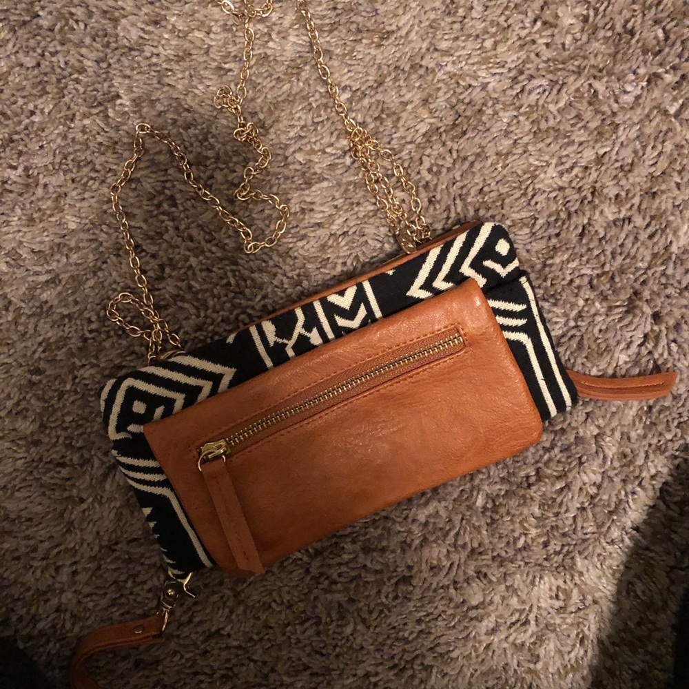 Tan white and black wristlet